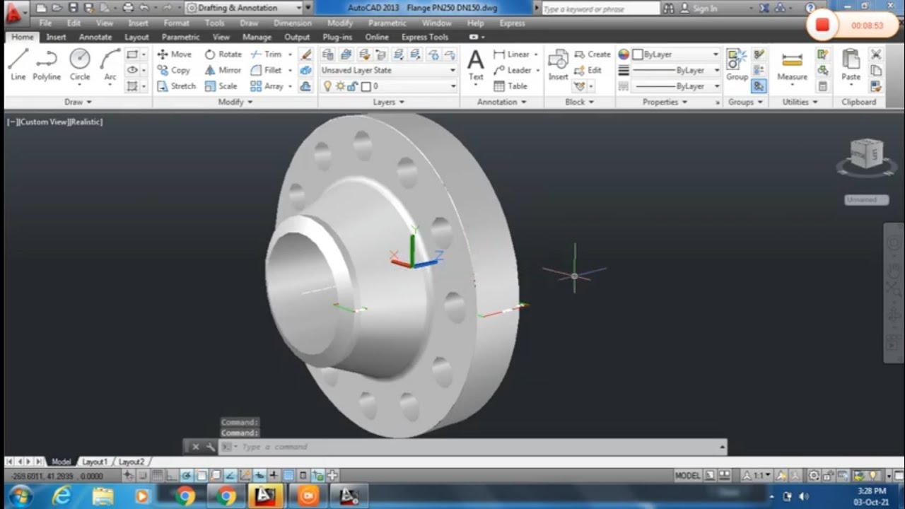 Weld Neck Flange Drawing in AutoCAD with Commands Explanations. YouTube