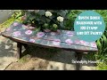 Rustic Wood Bench Makeover Using DIY Paint + IOD Painterly Roses Stamp.