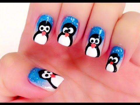 Penguins in the snow manicure - Natalie's creations - YouTube
