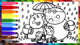 Desenhar e Colorir a Peppa Pig e Sua Família na Chuva 🐷☔🎒🌈 Desenhos para Crianças screenshot 5