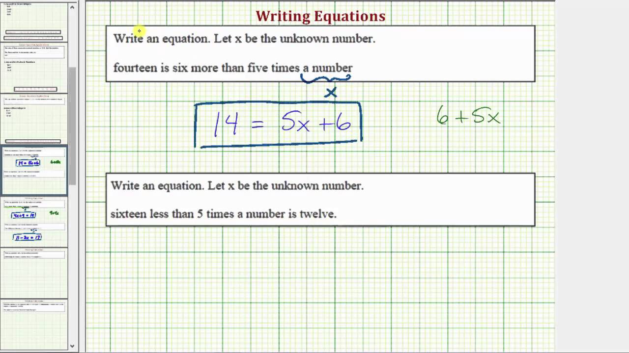 Ex 1 Write a Linear Equation in One Variable from a Sentence YouTube