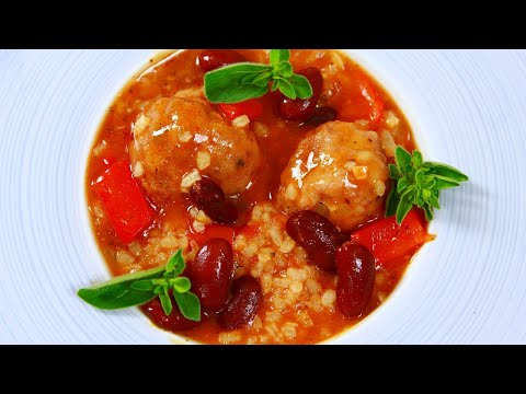 🍚🍲Вкусные фрикадельки, тушеные с рисом и красной фасолью