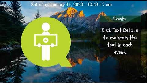 Quickesign Multizone template with weather, events, and slides overlaid on custom background.