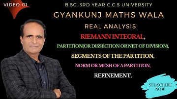(Lect-01)Riemann integral/Norm of a partition, in real analysis , ,/BSC 3RD  year ccs university