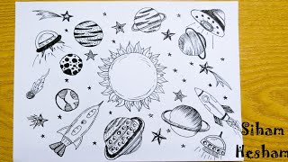 رسم الفضاء والكواكب بالقلم الحبر بطريقه سهله | space drawing