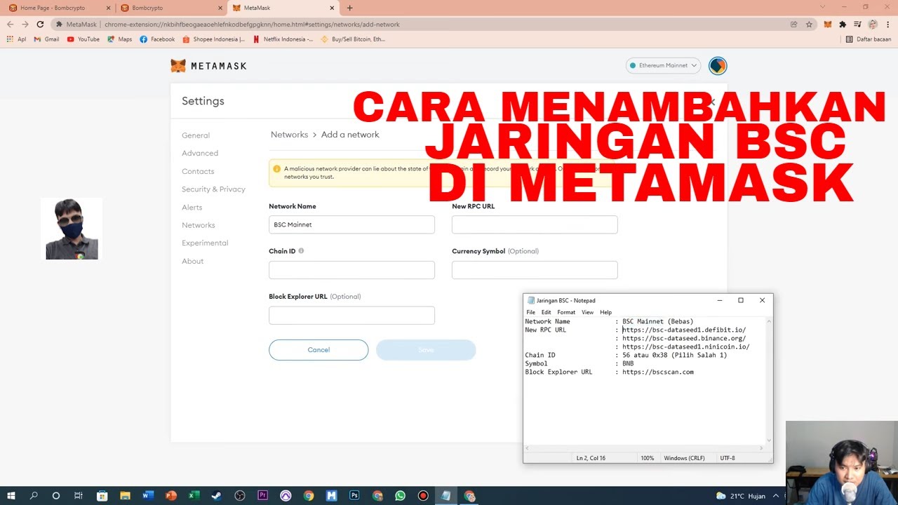 Cara Menambahkan Jaringan Atau Network BSC Binance Smart Chain Di 