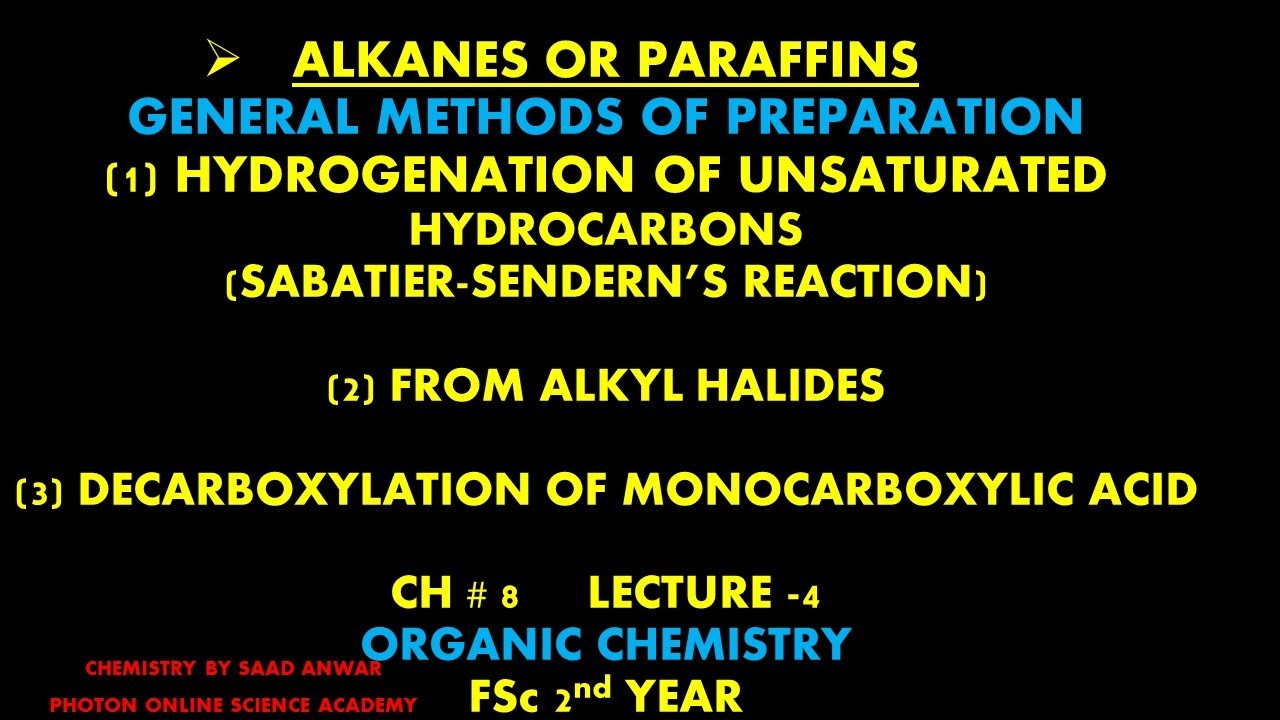 Alkanes or Paraffins| General Methods of Preparation| FSc Class 12|Chapter 8|L-4|Urdu|Hindi|Saad