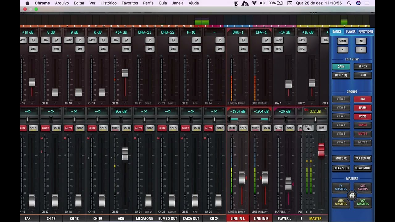 TELA DE MIXAGEM COMPLETA SOUNDCRAFT UI24r ( BIG DESKTOP MODE FOR MIX) PASSO A PASSO