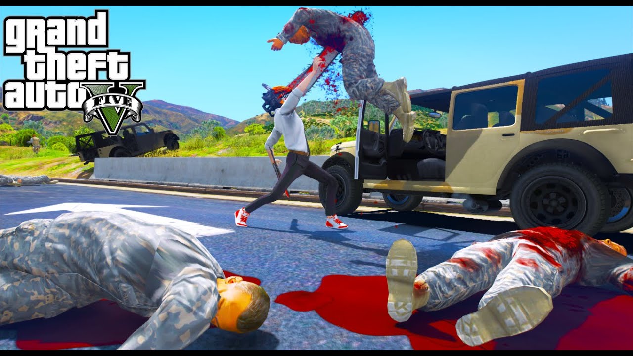 Denji the Chainsaw Man attacks the military base gate | GTA V MOD