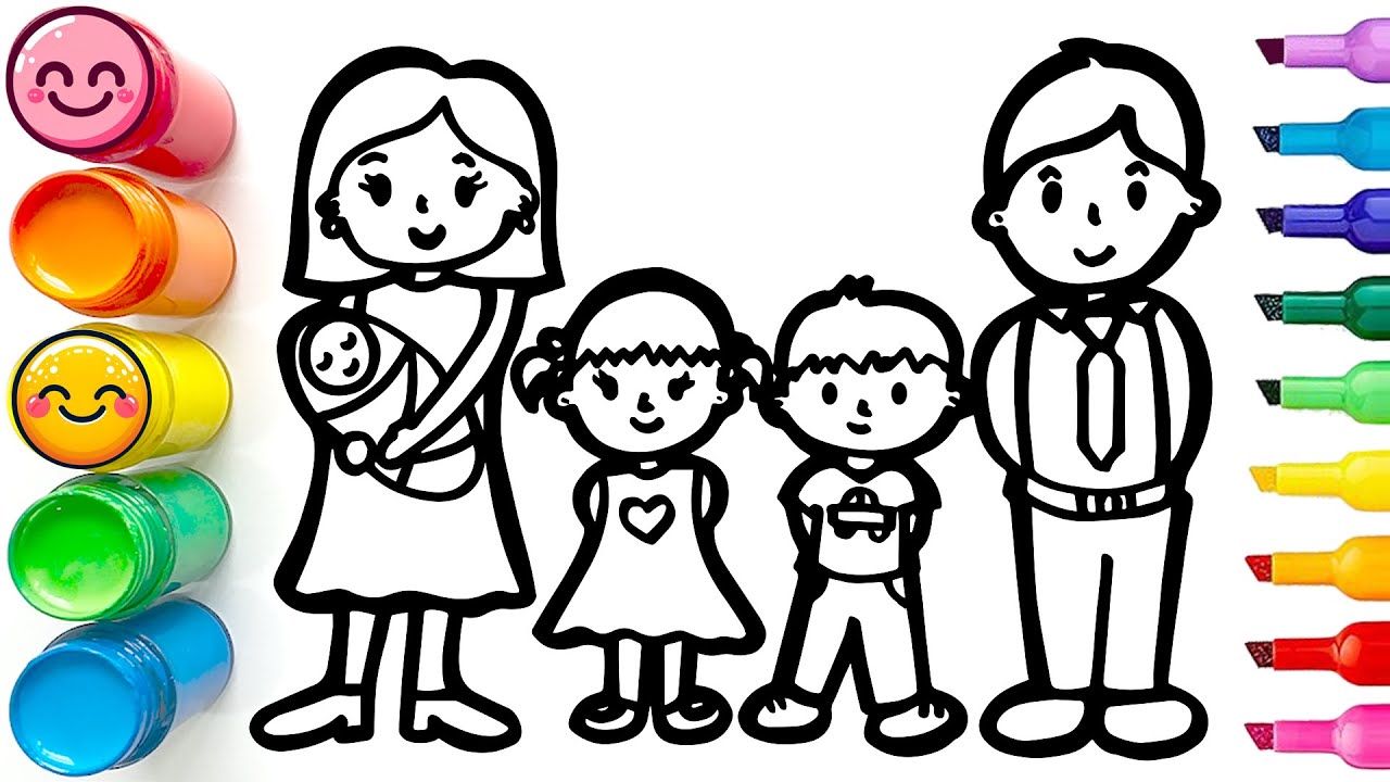 How to Draw a Happy Family of 5 | Step by Step Drawing Tutorial - YouTube