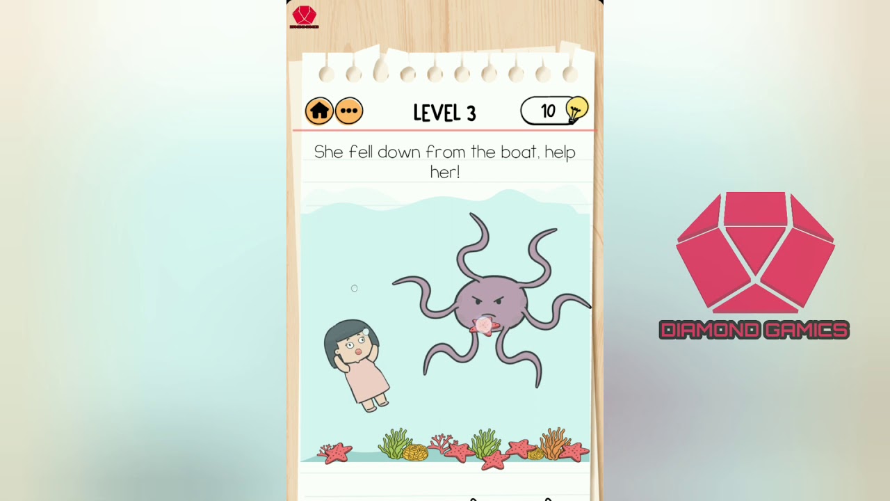 Brain Test 2 Bad Luck Betty Level 3 she fell down from the boat help