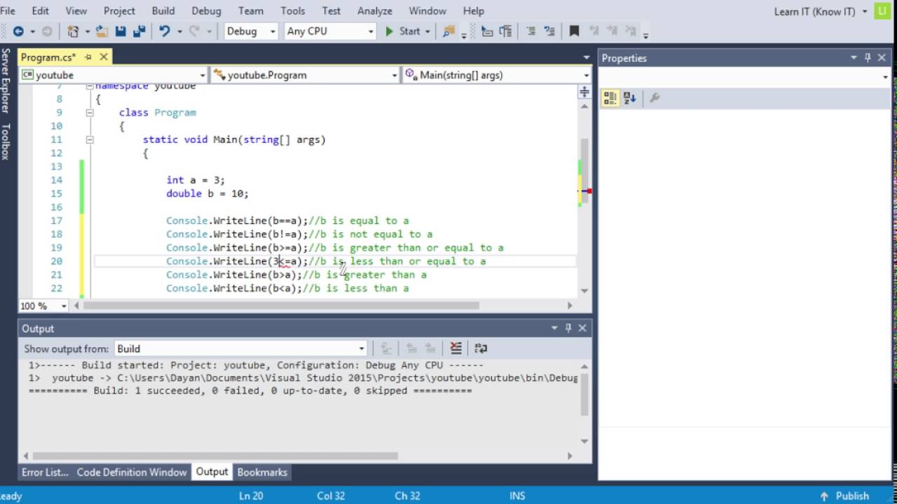 C# - 13 - Comparison Operators - YouTube