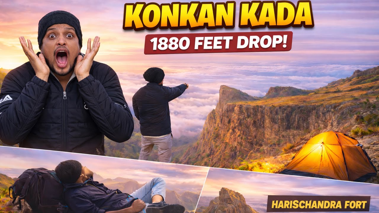 Konkankada Camping 😱 1880 Feet Dangerous Drop | Harishchandragad Trek Adventure #konkankada