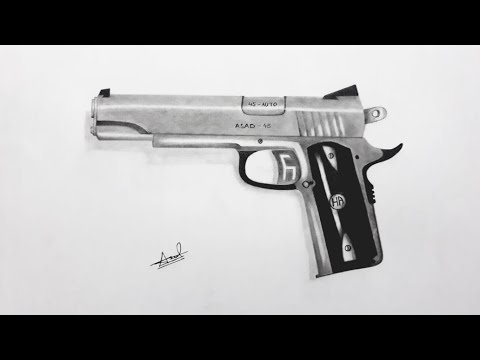 How to draw a gun sketch (pistol 45ACP) - YouTube