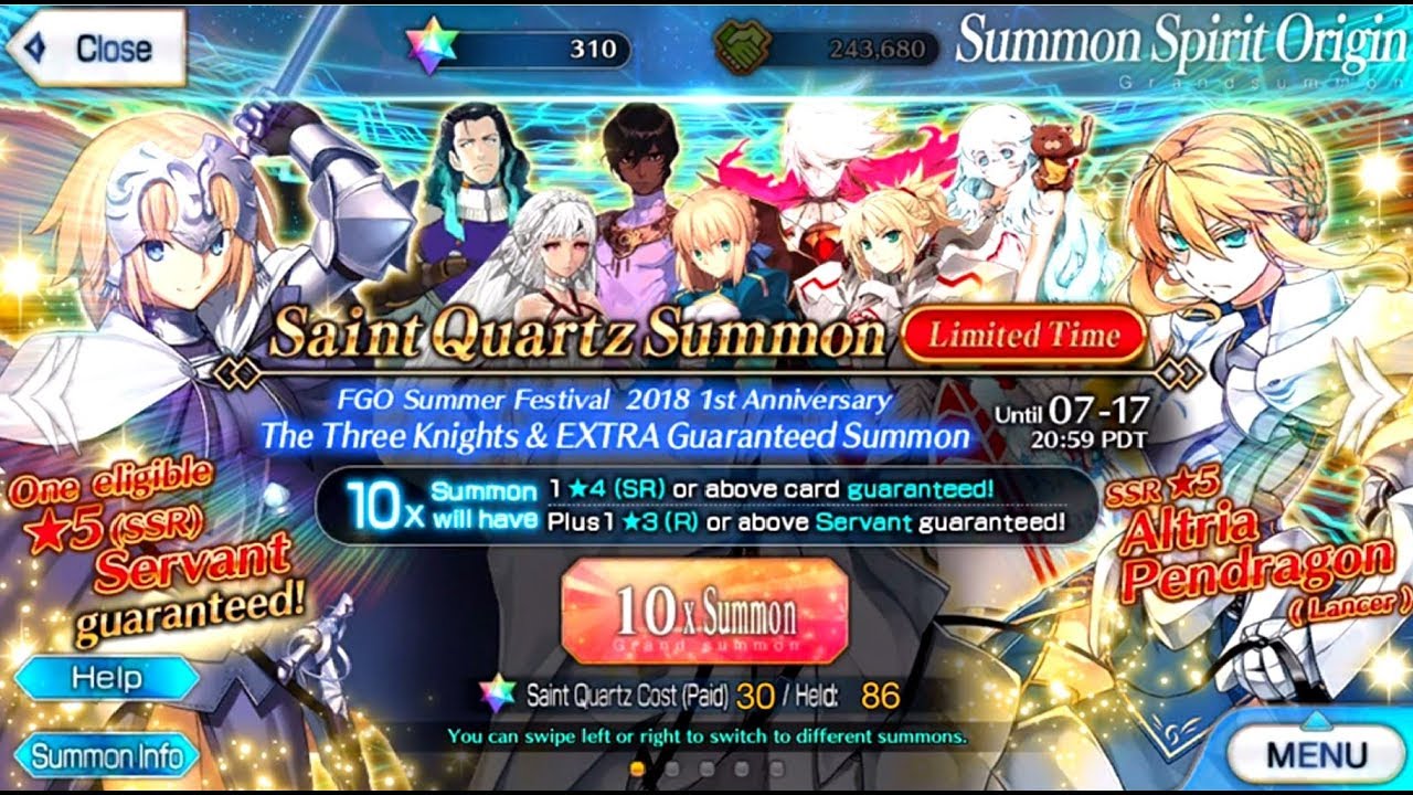 Fate Grand Order The Three Knights Extra Guaranteed Banner Who Will My 5 Star Be This Time Youtube