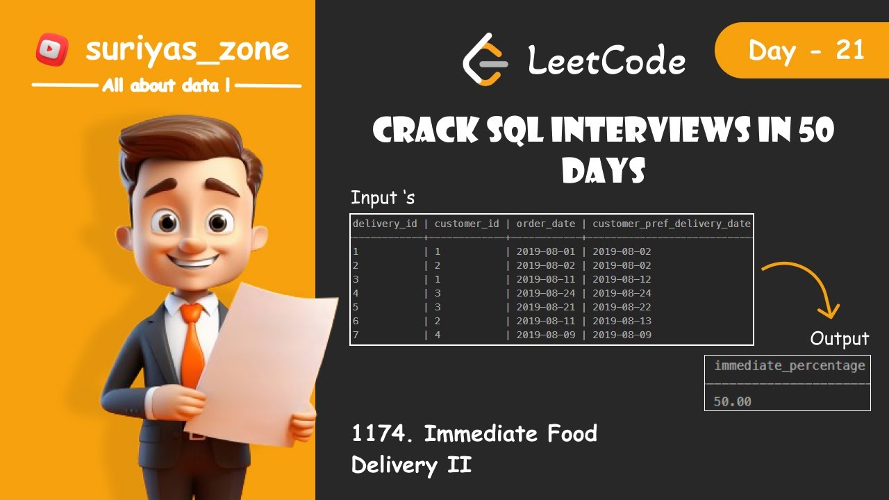 21) 1174.Immediate Food Delivery II | SQL Interview Question | Data ...