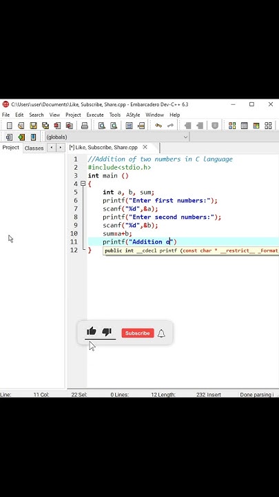 Addition of two numbers in c language using Dev C++#programming # ...