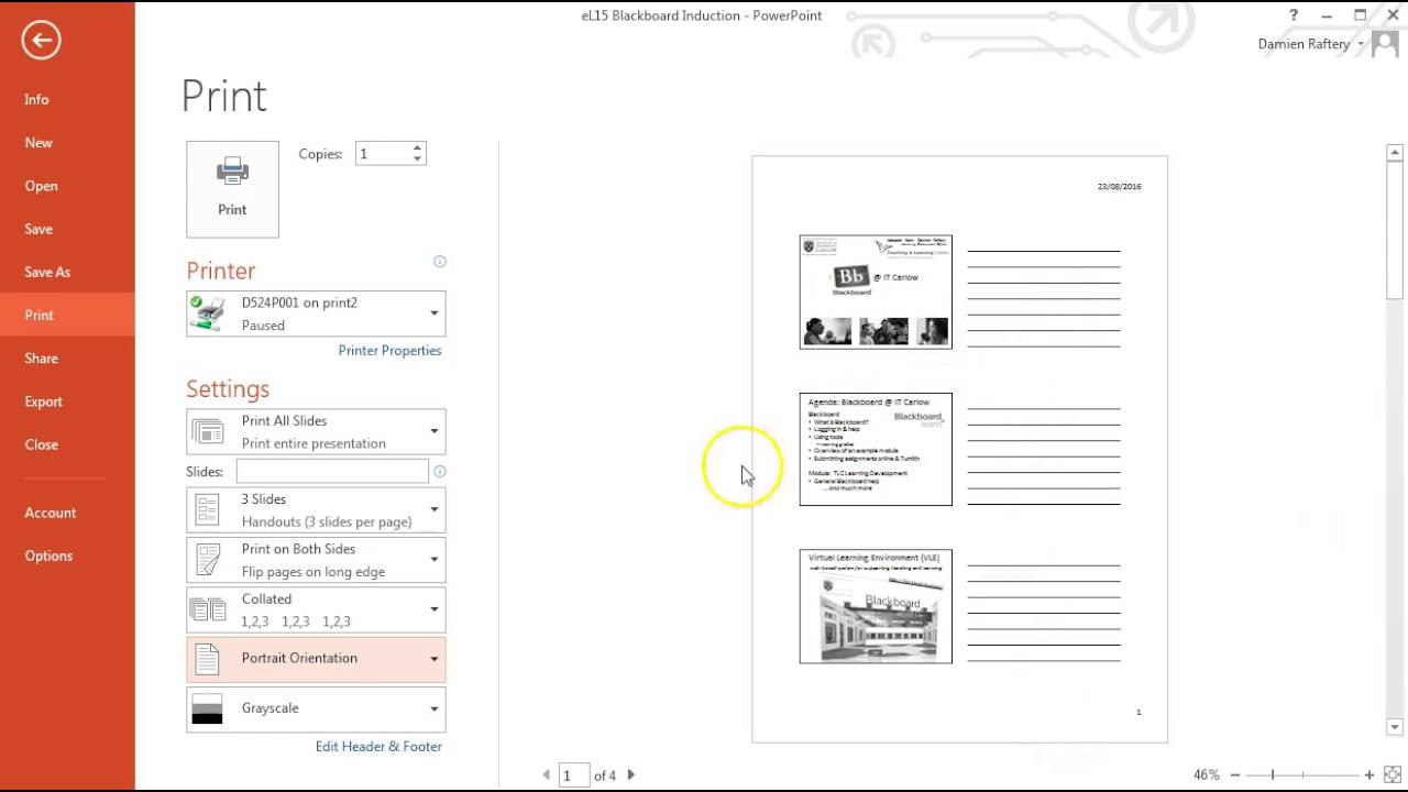 set presentation to print as handouts