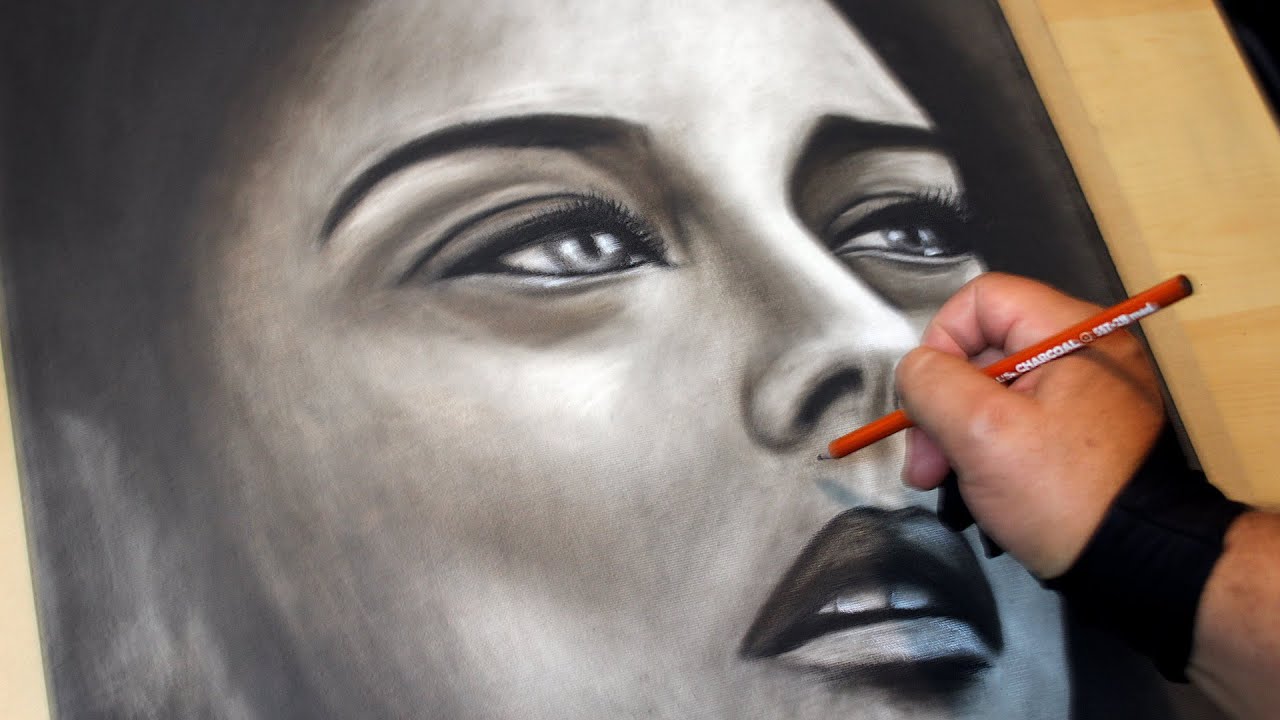 Charcoal Portrait Drawing on Canvas YouTube