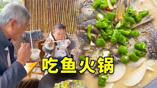 爸爸带回来很大一条鱼，做成鱼火锅我们一起吃，汤也好喝 #吴康 #袖珍人 #日常