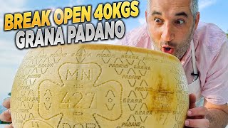 How to Break Open 40kgs CHEESE WHEEL Grana Padano