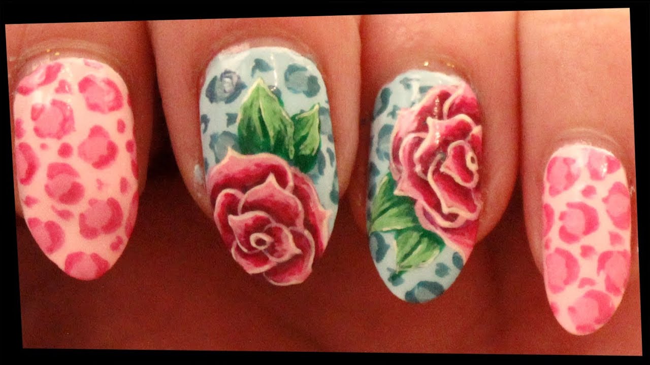 Pastel Leopard & Roses Nail Art - YouTube - Pastel Leopard & Roses Nail Art - YouTube