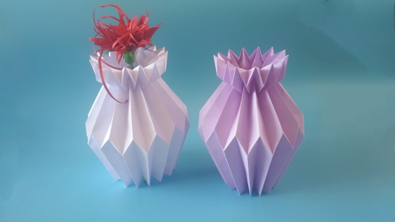 简单漂亮的立体花瓶折纸 折几朵花插在花瓶里 摆在桌子上美美哒 Youtube
