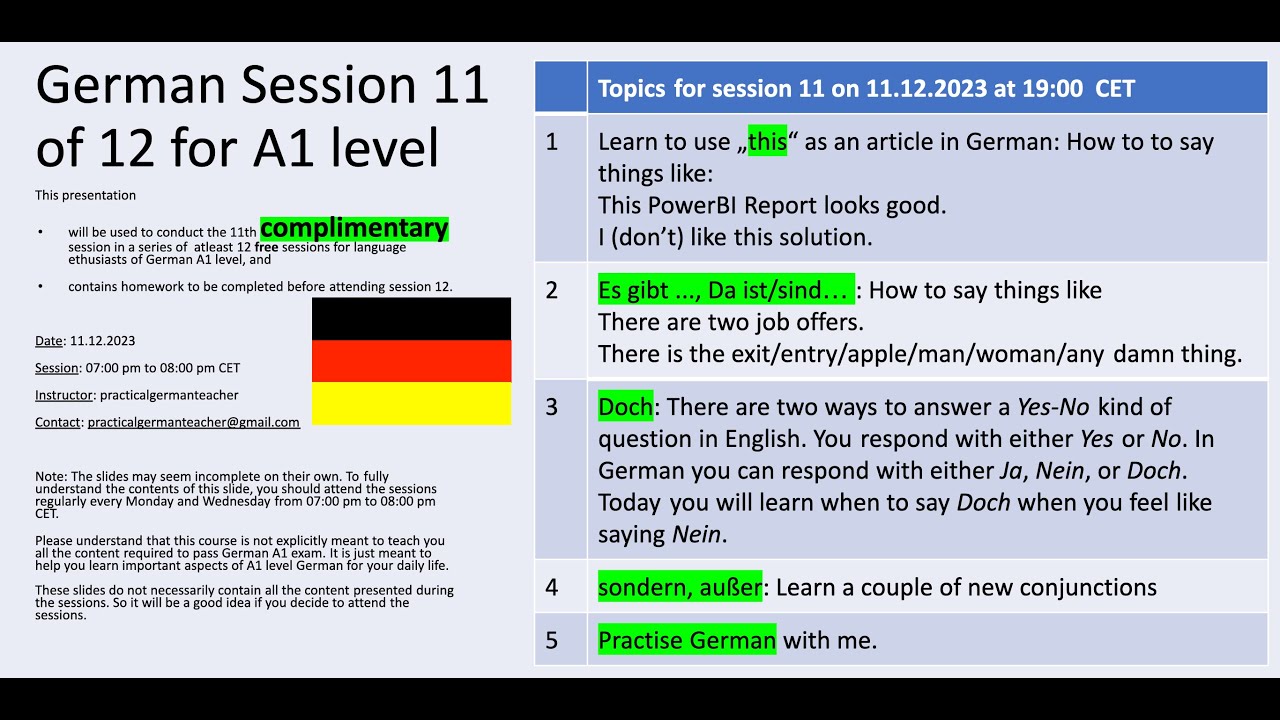 Recorded Content from German A1 Level’s Session 11 of 12 for 3rd Batch ...