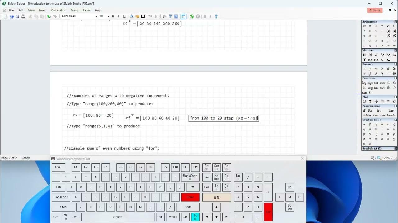 the for and range commands in SMath Studio - YouTube