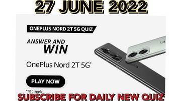 Amazon One plus Nord 2T 5G Quiz Today | Chance To Win One Plus | Quiz Today