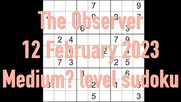 Sudoku solution – The Observer sudoku 12 February 2023 Medium level
