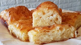 Bulgarian banitsa with filo pastry, feta cheese, eggs and yogurt Easy and delicious breakfast recipe