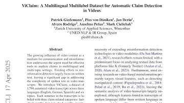 ViClaim: A Multilingual Multilabel Dataset for Automatic Claim Detection   in Videos