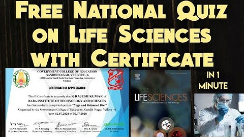 Free National Level quiz on Life Sciences with Certificate in 1 minute|free quiz certificate|Biology