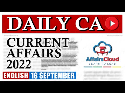 Current Affairs 16 September 2022 | English | By Vikas Affairscloud For All Exams