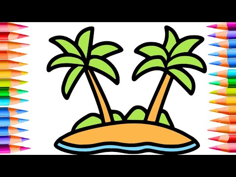 How to Draw a Beautiful Island with Palm Trees | Easy Drawing Tutorial ...