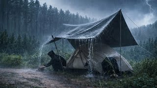 SOLO CAMPING IN A SEVERE STORM | Relaxing in a Warm Tent with Heavy Rain All Night