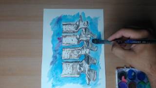 SPINE PAINTING USING INK AND CHEAP WATERCOLOR