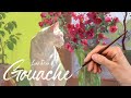 &quot;White cat and flowers&quot; Gouache painting demo by Lena Rivo