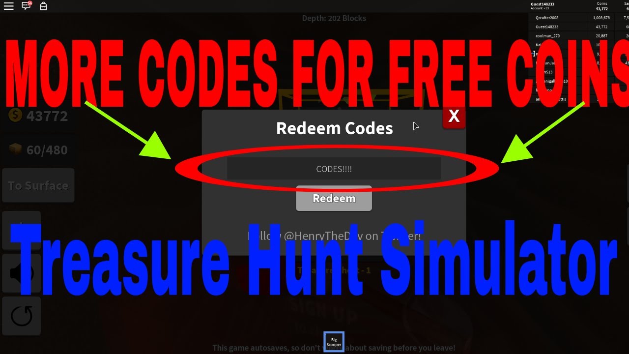 Codes Treasure Hunt Simulator 100 Coins NEW YouTube