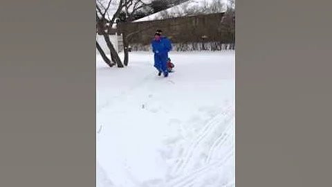 Running in heels in the snow with the baby