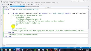 How to Disable Copy and Past ShortcutKey in VB NET 2012