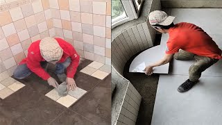 Young Man with great tiling skills -Great tiling skills -Great technique in construction PART 45