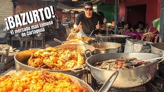 Comiendo en el FAMOSO MERCADO de BAZURTO en CARTAGENA 🍝 Comida Colombiana