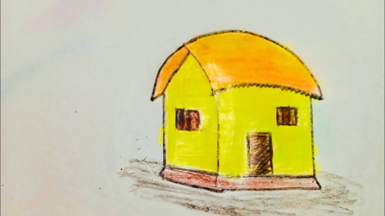 How to draw A Village House / Hut step by step (very easy) || drawing ...