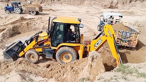 Jcb 3dx Loading Mud in Trolley with Swaraj 742 Xt, Farmtrac, Mahindra 275, Massey Ferguson 245 Di |