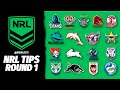 Nrl tips  predictions  round 1 2024