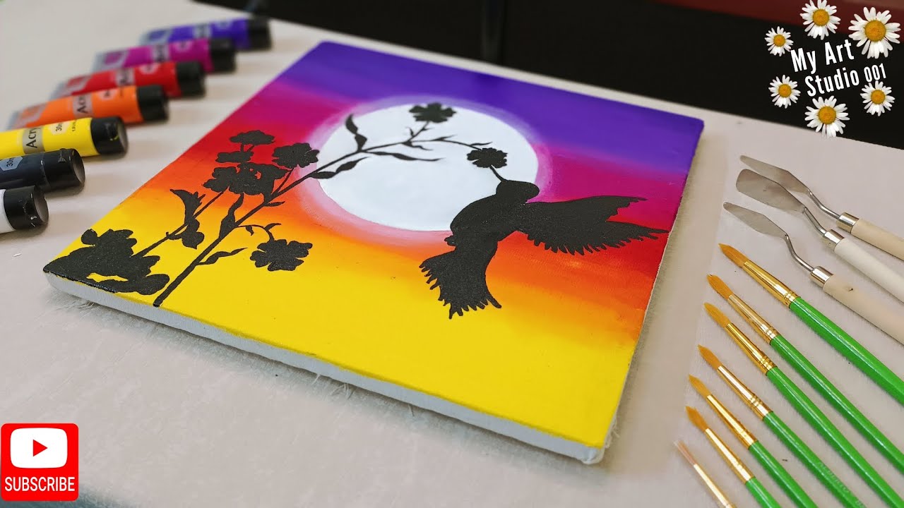 Painting of natural scenes | How to paint birds | Acrylic painting | Drawing for beginners