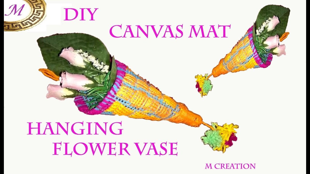 How to make wall hanging PLASTIC MAT FLOWER VASE/DIY canvas mat