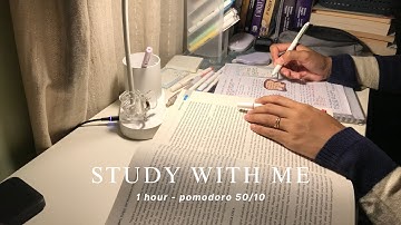 1-HOUR STUDY WITH ME [pomodoro 50/10, campfire and forest river sound with countup timer]